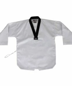 SMAI TKD Uniform 8oz Ribbed Student Dobok (Black V-Neck) Gi + White Belt MARTIAL ARTS