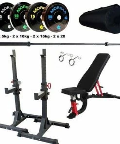 Morgan Commercial Grade Squat Bench & Workout Pack Pro Strength Training Combo WEIGHTLIFTING