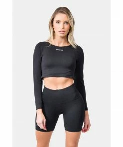 Sting Allure Seamless Womens Long Sleeve Crop Top - Black