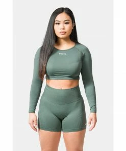 Sting Allure Seamless Womens Long Sleeve Crop Top - Khaki
