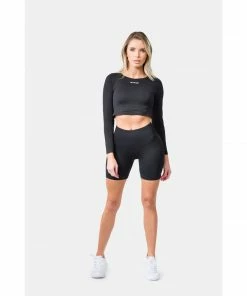 Sting Allure Seamless Womens Long Sleeve Crop Top - Black