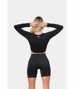 Sting Allure Seamless Womens Long Sleeve Crop Top - Black