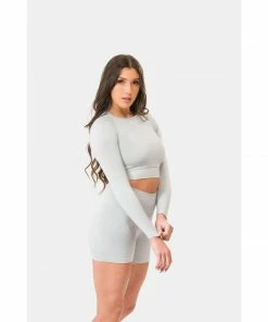 Sting Allure Seamless Womens Long Sleeve Crop Top - Grey