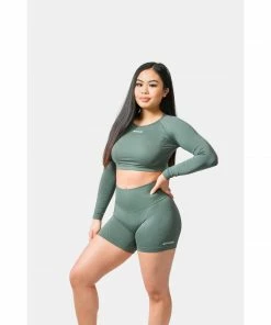 Sting Allure Seamless Womens Long Sleeve Crop Top - Khaki