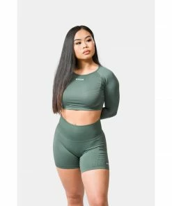 Sting Allure Seamless Womens Long Sleeve Crop Top - Khaki