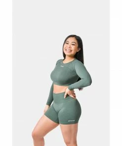 Sting Allure Seamless Womens Long Sleeve Crop Top - Khaki