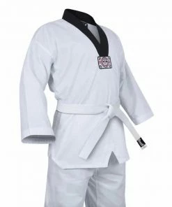 Morgan MARTIAL ARTS Yamasaki V2 Ribbed Taekwondo Uniform - Black V Neck 8oz + Belt
