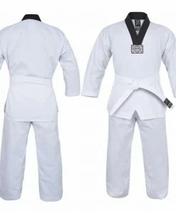 Morgan MARTIAL ARTS Yamasaki V2 Ribbed Taekwondo Uniform - Black V Neck 8oz + Belt