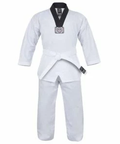 Morgan MARTIAL ARTS Yamasaki V2 Ribbed Taekwondo Uniform - Black V Neck 8oz + Belt