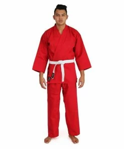 SMAI Karate Uniform 8oz Student Gi (Red) Double Stitched + White Belt