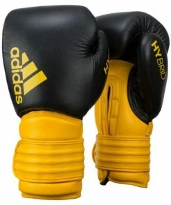 Adidas Hybrid 300 Leather Boxing Gloves - Black / Yellow