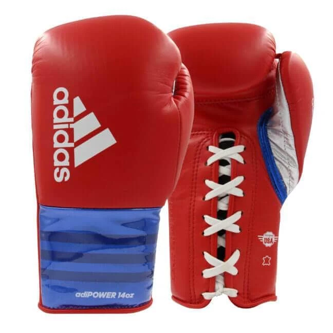 BOXING / MUAY THAI / MMA Adidas Adipower Lace Up Leather Boxing Gloves - Red Blue Silver 3 BOXING / MUAY THAI / MMA Adidas Adipower Lace Up Leather Boxing Gloves - Red Blue Silver