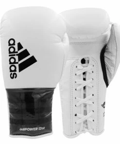 Adidas Adipower Lace Up Leather Boxing Gloves - White / Black