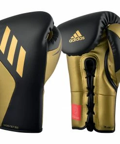 Adidas Speed TILT 350 Pro Training Boxing Gloves Cactus Leather Lace-Up Black/Gold BOXING / MUAY THAI / MMA