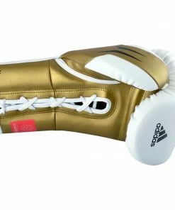 Adidas Speed TILT 350 Pro Training Boxing Gloves Cactus Leather Lace-Up White/Gold