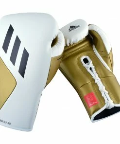 Adidas Speed TILT 350 Pro Training Boxing Gloves Cactus Leather Lace-Up White/Gold