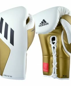 Adidas Speed TILT 350 Pro Training Boxing Gloves Cactus Leather Lace-Up White/Gold