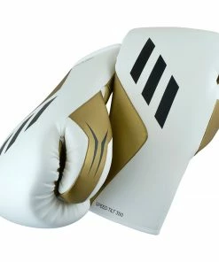 Adidas Speed TILT 350 Pro Training Boxing Gloves Cactus Leather Lace-Up White/Gold