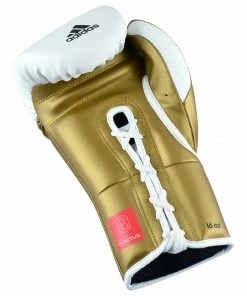 Adidas Speed TILT 350 Pro Training Boxing Gloves Cactus Leather Lace-Up White/Gold