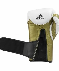 Adidas Speed TILT 350 Pro Training Boxing Gloves Cactus Leather Strap White/Gold