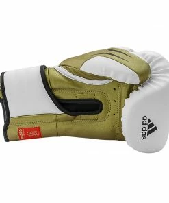 Adidas Speed TILT 350 Pro Training Boxing Gloves Cactus Leather Strap White/Gold