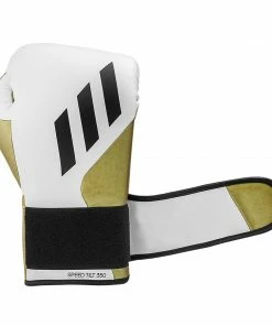 Adidas Speed TILT 350 Pro Training Boxing Gloves Cactus Leather Strap White/Gold