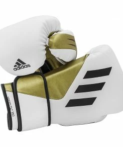 Adidas Speed TILT 350 Pro Training Boxing Gloves Cactus Leather Strap White/Gold