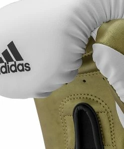 Adidas Speed TILT 350 Pro Training Boxing Gloves Cactus Leather Strap White/Gold