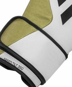 Adidas Speed TILT 350 Pro Training Boxing Gloves Cactus Leather Strap White/Gold