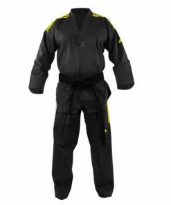 Adidas Black Coloured Taekwondo Dobok Gi Uniform W/ Yellow Stripes