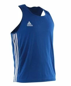 BOXING / MUAY THAI / MMA Adidas AIBA Approved Singlet Top Blue/Red 100% Lightweight Polyester Athlete Cut