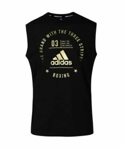 Adidas Boxing Community Sleeveless T-Shirt Black & Gold 100% Cotton FUNCTIONAL FITNESS