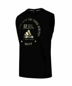Adidas Boxing Community Sleeveless T-Shirt Black & Gold 100% Cotton FUNCTIONAL FITNESS