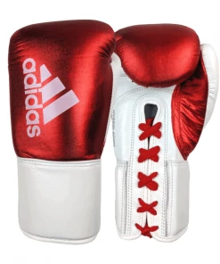 BOXING / MUAY THAI / MMA Adidas Hybrid 400 Lace Up Leather Boxing Gloves - Metallic Red / White