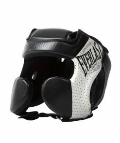 Everlast 1910 Lightweight Leather Boxing Headgear - Black / White