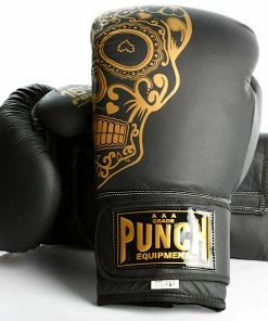 BOXING / MUAY THAI / MMA Punch Trophy Getters Gold Skull Commercial Boxing Gloves 16oz - Black / Gold