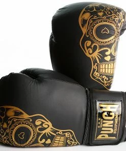 BOXING / MUAY THAI / MMA Punch Trophy Getters Gold Skull Commercial Boxing Gloves 16oz - Black / Gold