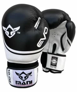 Mani Leather Evo Pro Boxing Gloves Sparring / Training - Black & White BOXING / MUAY THAI / MMA