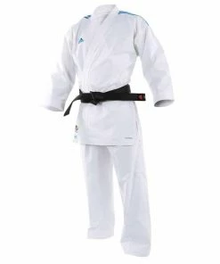 Adidas Adilight Karate Gi Uniform Coloured Shoulder With Stripes Blue/Red