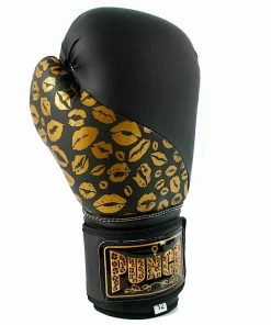 Punch Womens Boxing Gloves Gold Lip Art Black 12oz Limited Edition BOXING / MUAY THAI / MMA