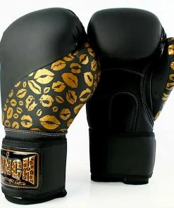 Punch Womens Boxing Gloves Gold Lip Art Black 12oz Limited Edition BOXING / MUAY THAI / MMA
