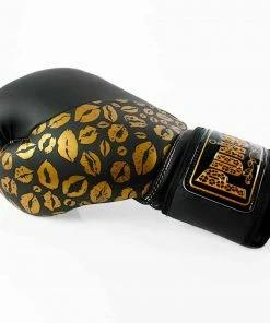 Punch Womens Boxing Gloves Gold Lip Art Black 12oz Limited Edition BOXING / MUAY THAI / MMA