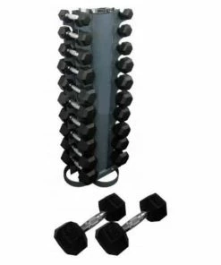 Morgan Rubber Hex Dumbell Weights Pack + Vertical Stand Gym Equipment Commercial Grade FUNCTIONAL FITNESS