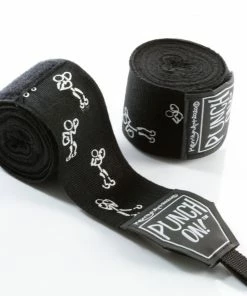 Punch On! Stretch Stick Art Boxing Hand Wraps 4M PAIR – Black BOXING / MUAY THAI / MMA