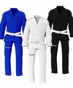 STRIKE 100% Cotton BJJ Gi W/ Ripstop Pants Black/Blue/White +FREE White Belt MARTIAL ARTS