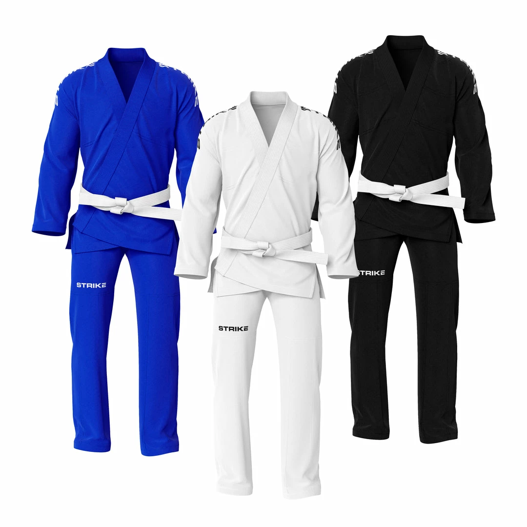 STRIKE 100% Cotton BJJ Gi W/ Ripstop Pants Black/Blue/White +FREE White Belt MARTIAL ARTS 3 STRIKE 100% Cotton BJJ Gi W/ Ripstop Pants Black/Blue/White +FREE White Belt MARTIAL ARTS