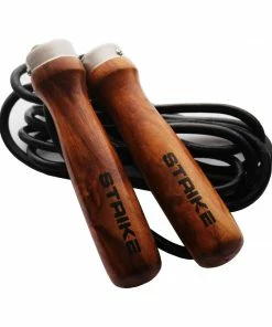 STRIKE Leather Skipping Rope Wooden Handle W/ Bearing Leather Rope 3m