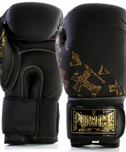 BOXING / MUAY THAI / MMA Punch Womens Boxing Gloves 12oz – Gold Cross Art – Black
