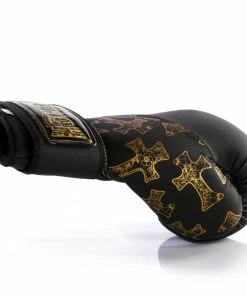BOXING / MUAY THAI / MMA Punch Womens Boxing Gloves 12oz – Gold Cross Art – Black