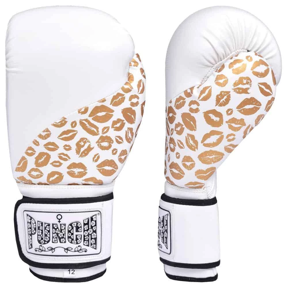 Punch Womens Boxing Gloves Gold Lip Art White 12oz Limited Edition 6 Punch Womens Boxing Gloves Gold Lip Art White 12oz Limited Edition